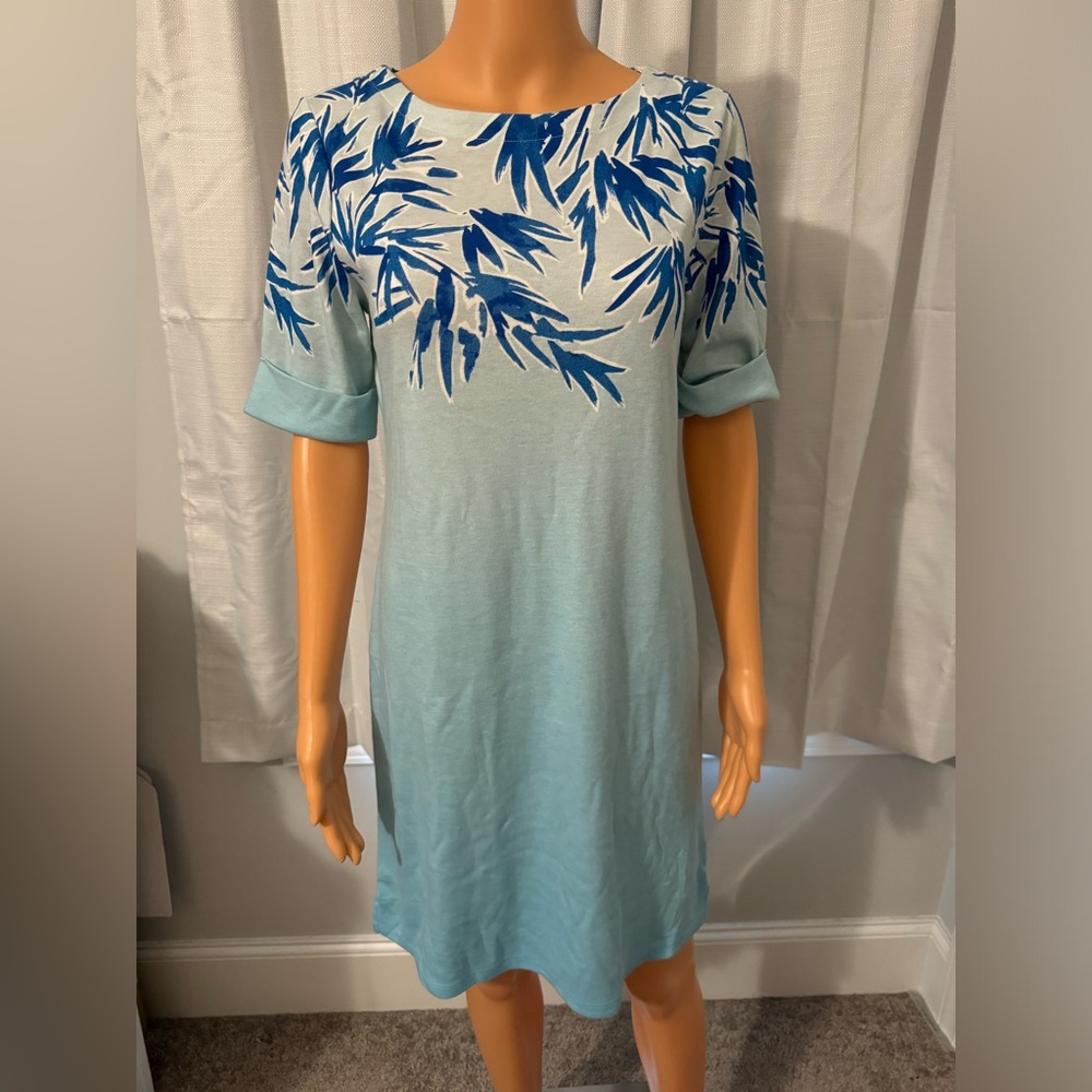 Cute Karen Scott size PM blue print short sleeve shirt dress petite new
